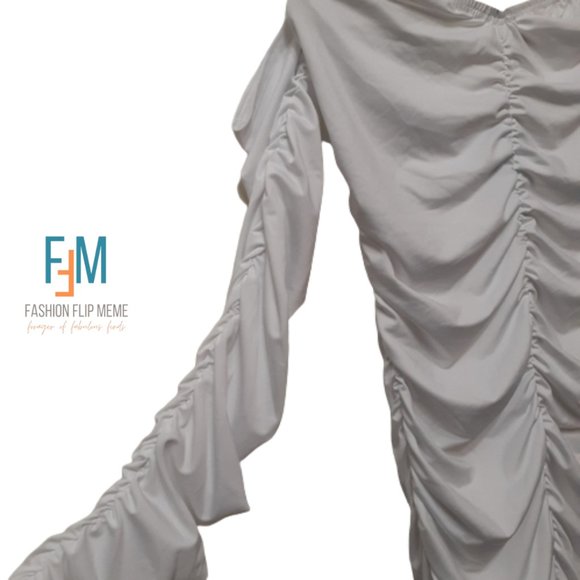 New! Long Sleeve Off-Shoulder All Over Ruched Bodycon Midi Dress, XXL - Picture 6 of 10